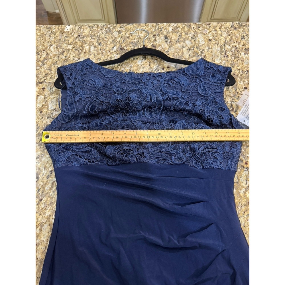 Alex Evenings navy blue gown featuring a lace bodice Size 10 Navy Cowl Back - Picture 7 of 15